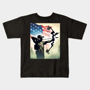 Camo American Flag Bowhunting Bow Archery Deer Hunting Kids T-Shirt